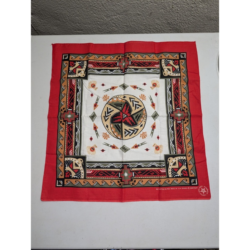 Vintage Wamcraft Southwestern Native American‎ Bandana Scarf Red White